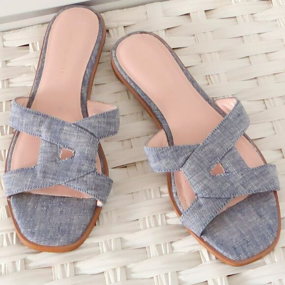 Anthropologie Avec Les Filles Blaye Chambray Slide Sandals Flip Flops Flats 7 - Picture 16 of 16